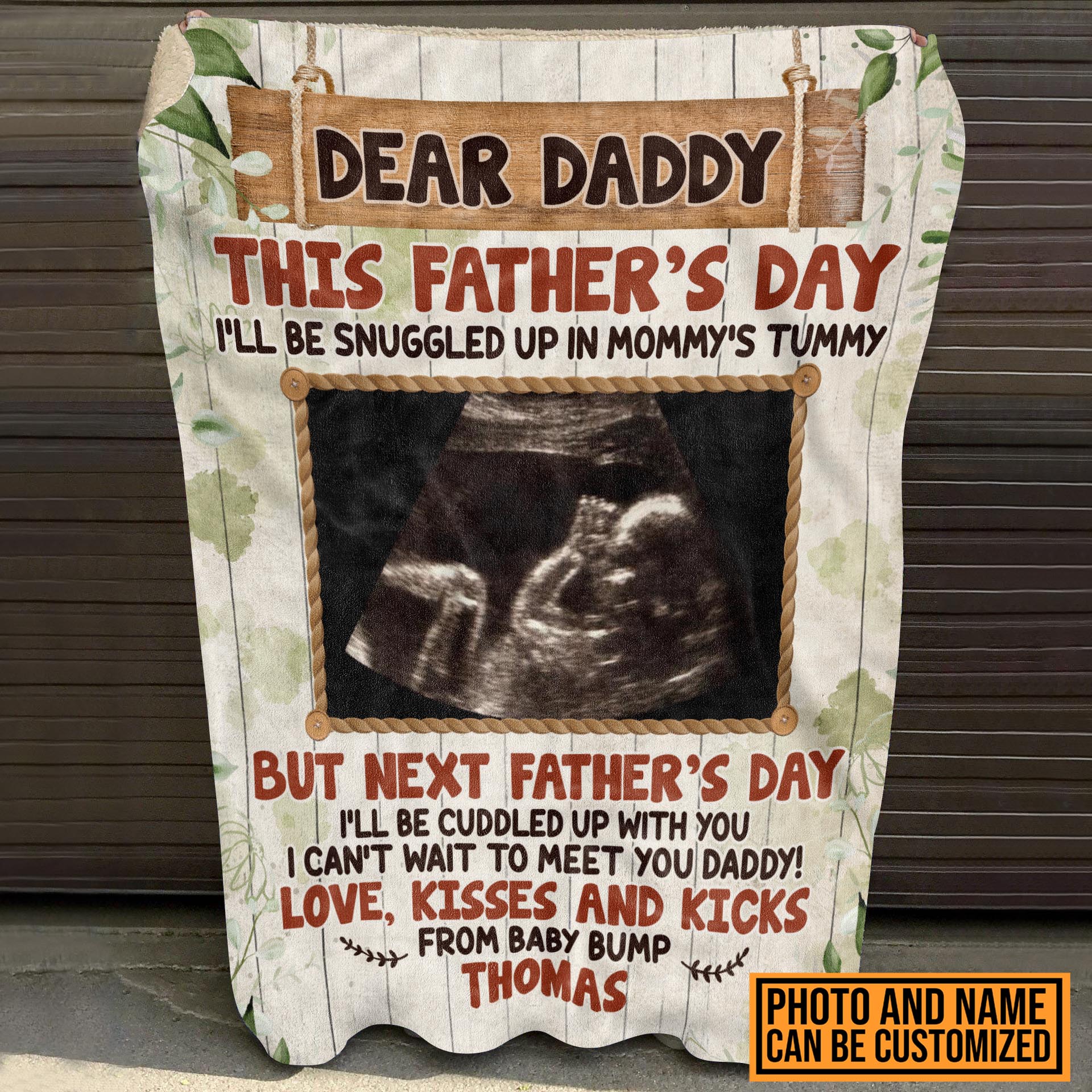 Alternative view of Personalized Photo Dear Daddy This Father's Day I'll Snuggled Up In Mommy's Tummy Fleece Blanket - Sherpa Blanket