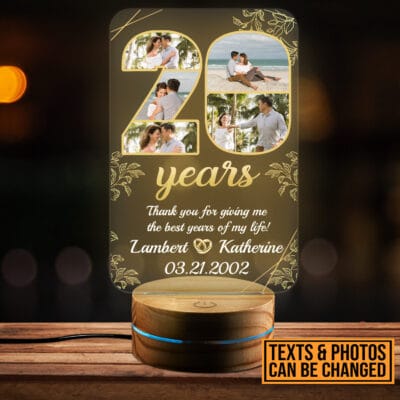 Personalized Happy Anniversary 20th Wedding Gift for Couples - Romantic Custom Gifts for Him or Her - Wedding Anniversary Date LED Light