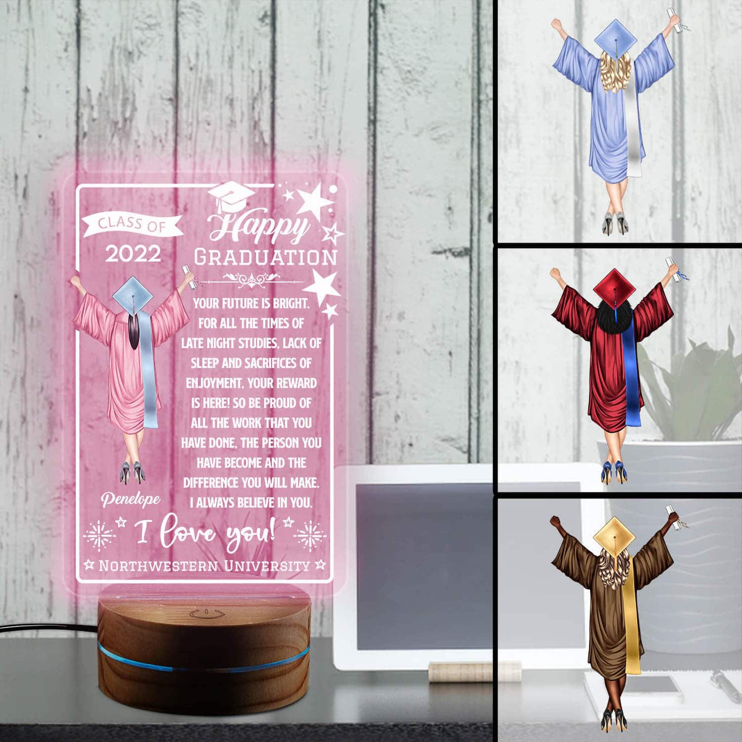 Alternative view of Personalized Happy Graduation Night Light Class Of 2022 Custom Gift - Graduation Gifts Masters Led Light for Daughter Son Niece