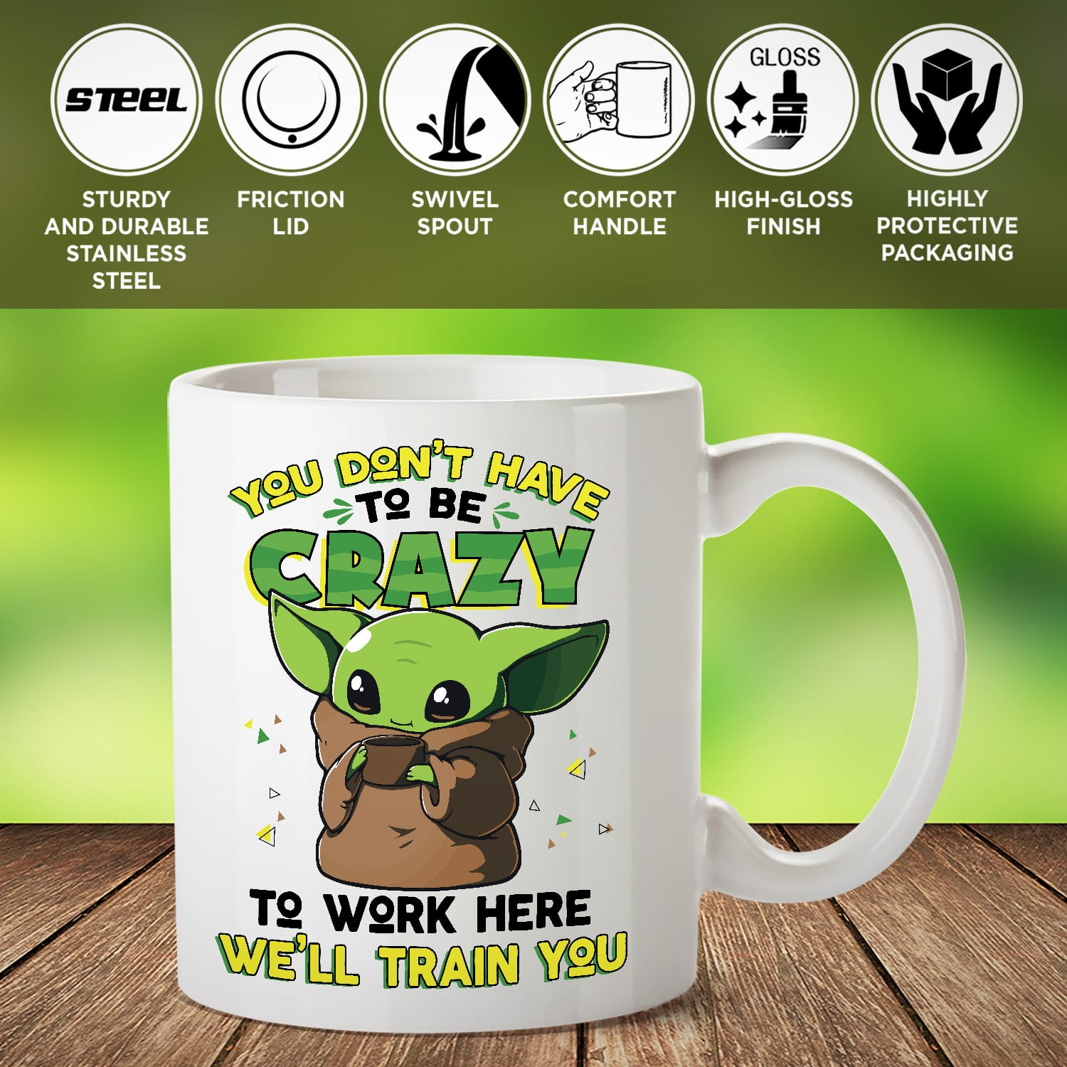 3VT. Yoda You Don't Have To Be Crazy feature mug mk1
