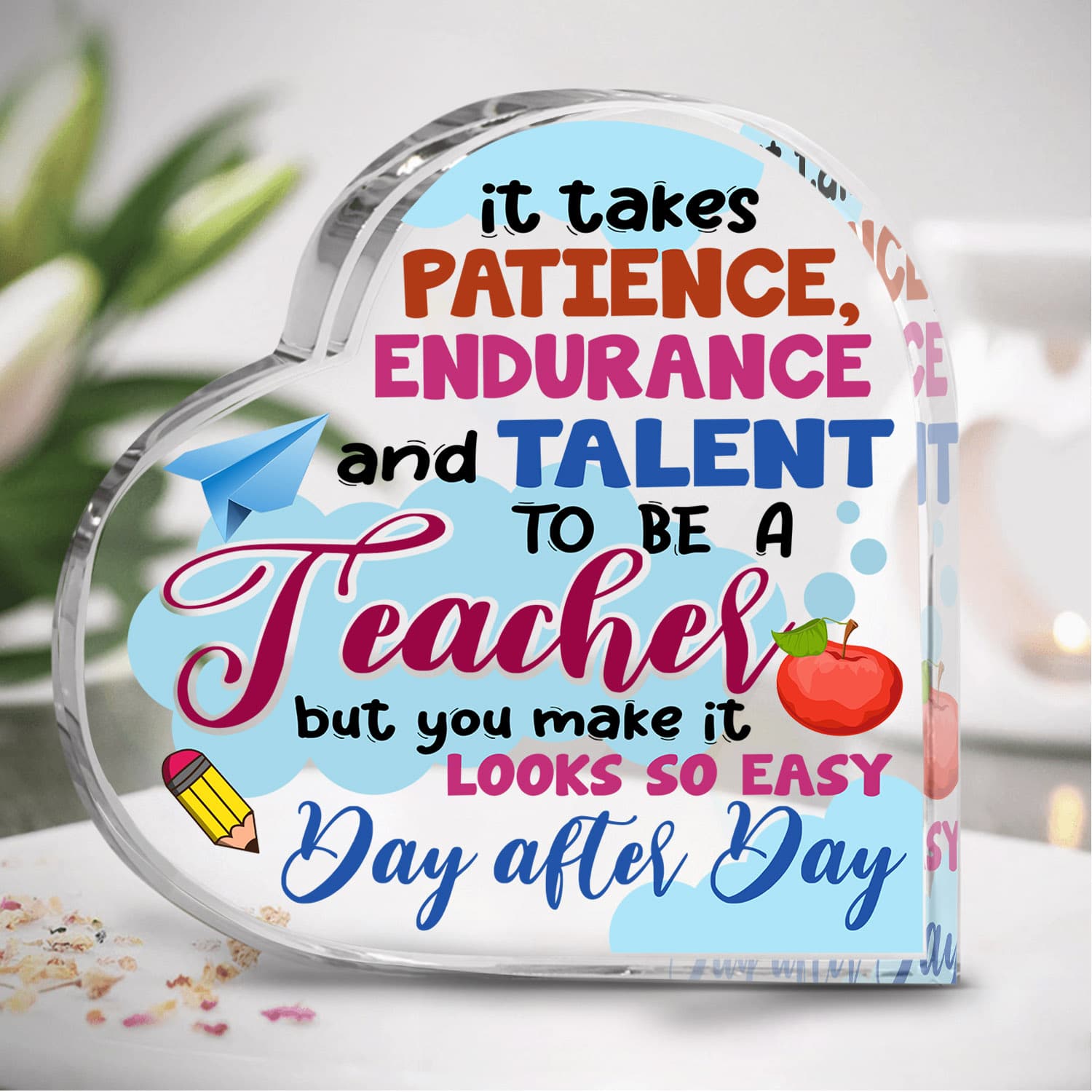 Teacher Gifts Heart Acrylic Plaque - Thank You Gifts for Teachers, Birthday Teachers Day Appreciation Gifts - Endurance and Talent Heart Acrylic