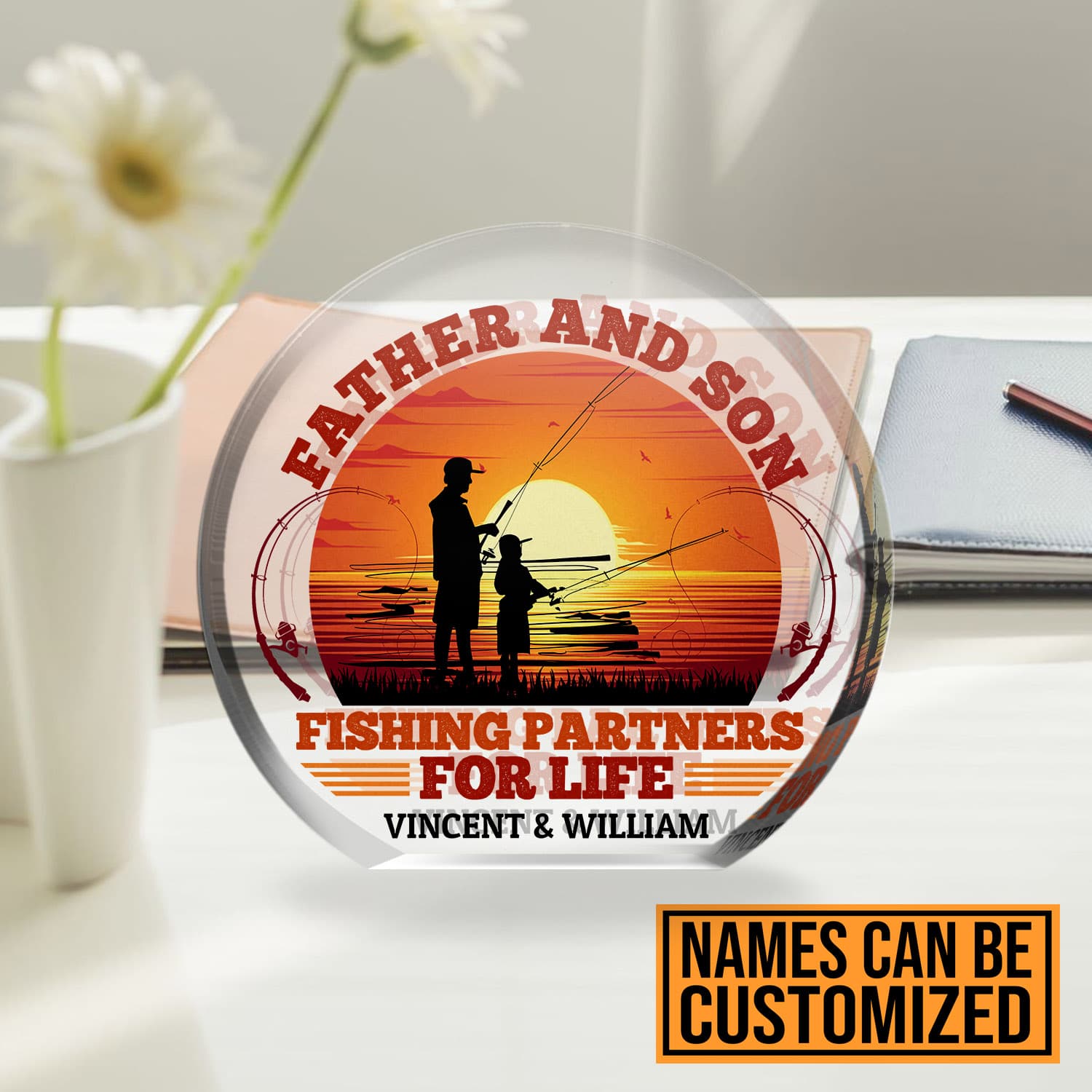 Alternative view of Personalized Father And Son Fishing Partners For Life Circle Acrylic Plaque - Dad Fishing Gifts From Son