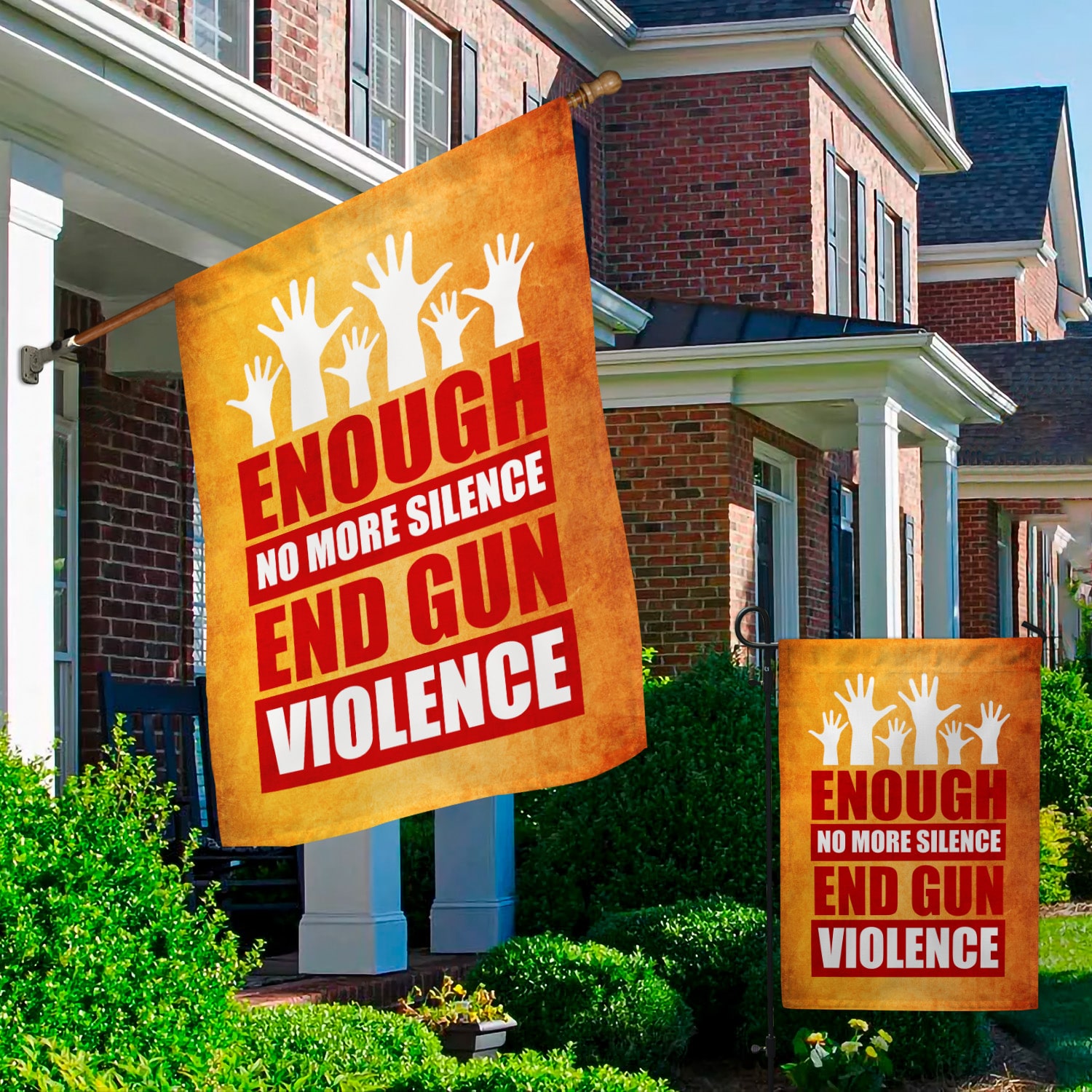 Alternative view of Enough No More Silence End Gun Violence Enough Wear Orange Outdoor Indoor Decorative Garden Flag