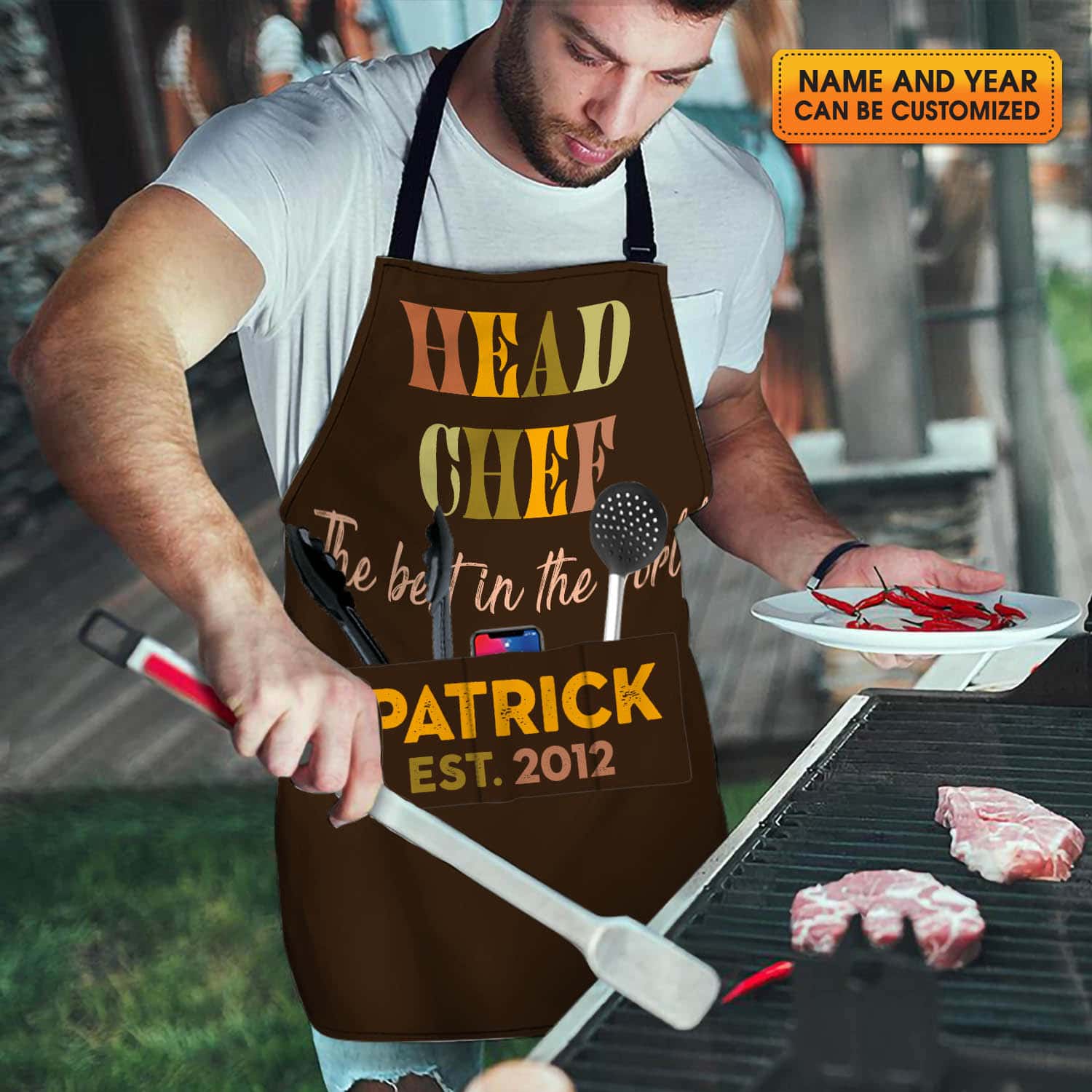 Alternative view of Personalized Aprons For Dad Gifts Head Chef The Best In The World Cooking Apron With Three Pockets - Adjustable Neck Strap