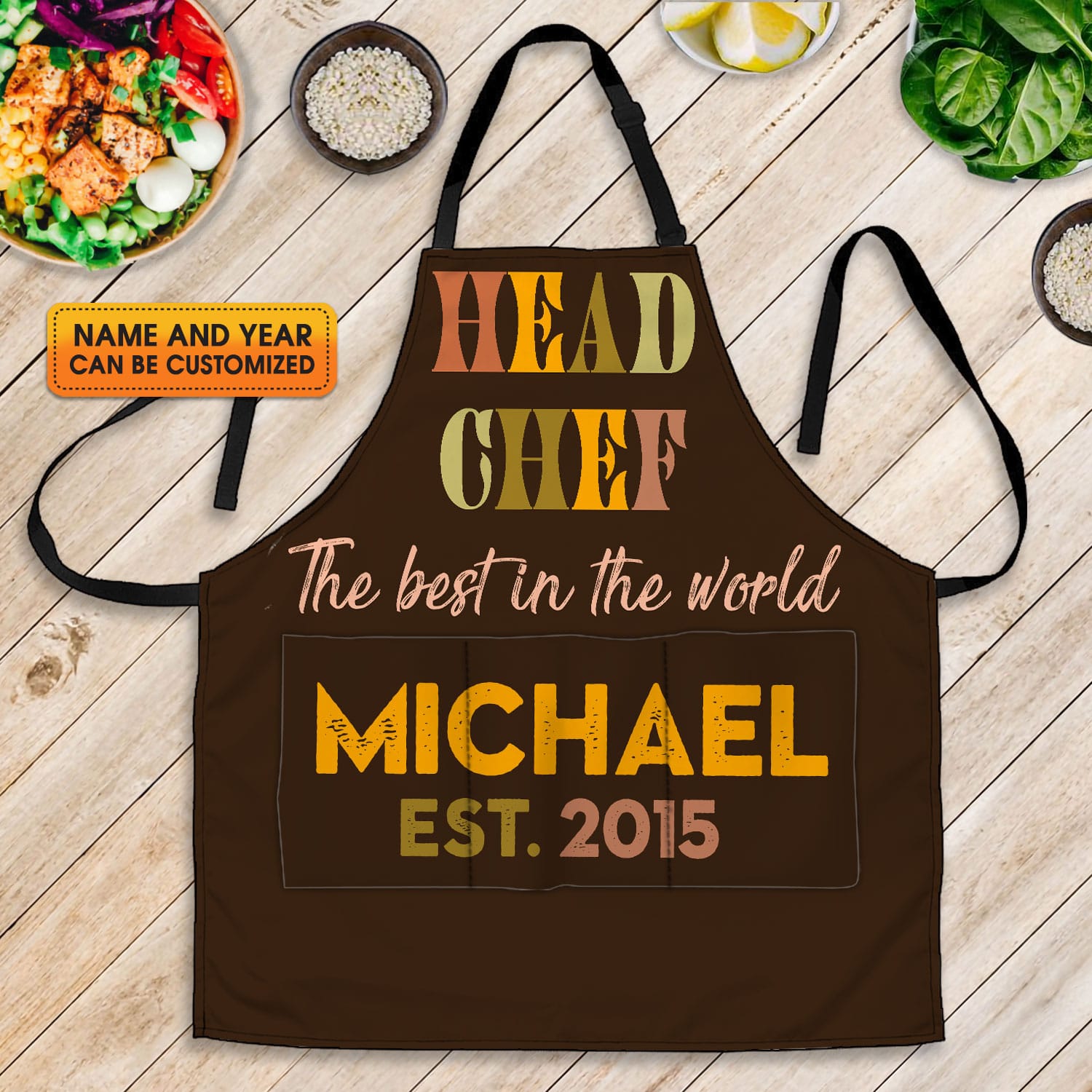 Personalized Aprons For Dad Gifts Head Chef The Best In The World Cooking Apron With Three Pockets - Adjustable Neck Strap