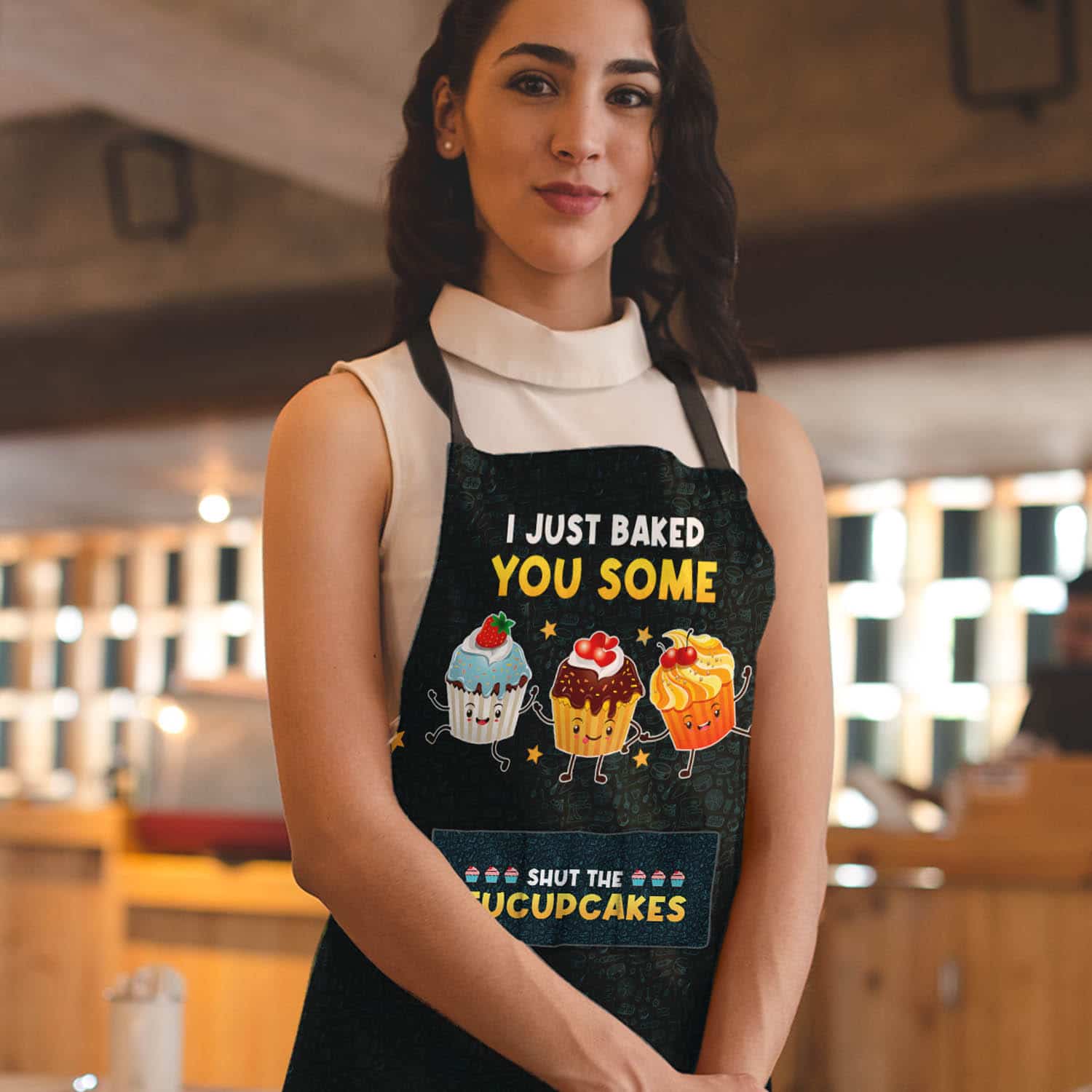Alternative view of Kitchen Apron Gifts I Just Baked You Some Shut The Fucupcakes Funny Cooking Apron with Three Pockets - Adjustable Neck Strap