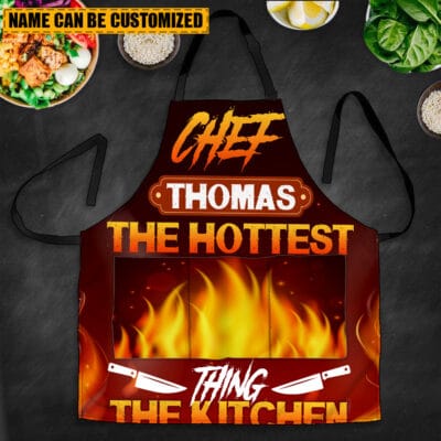 Personalized Kitchen Aprons The Hottest Thing In The Kitchen Funny Cooking Apron With Three Pockets - Adjustable Neck Strap