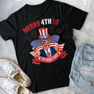 Alternative view of Merry 4th Of Father's Day Funny Biden T-Shirt - Funny 4th Of July Confused Father's Day Shirt