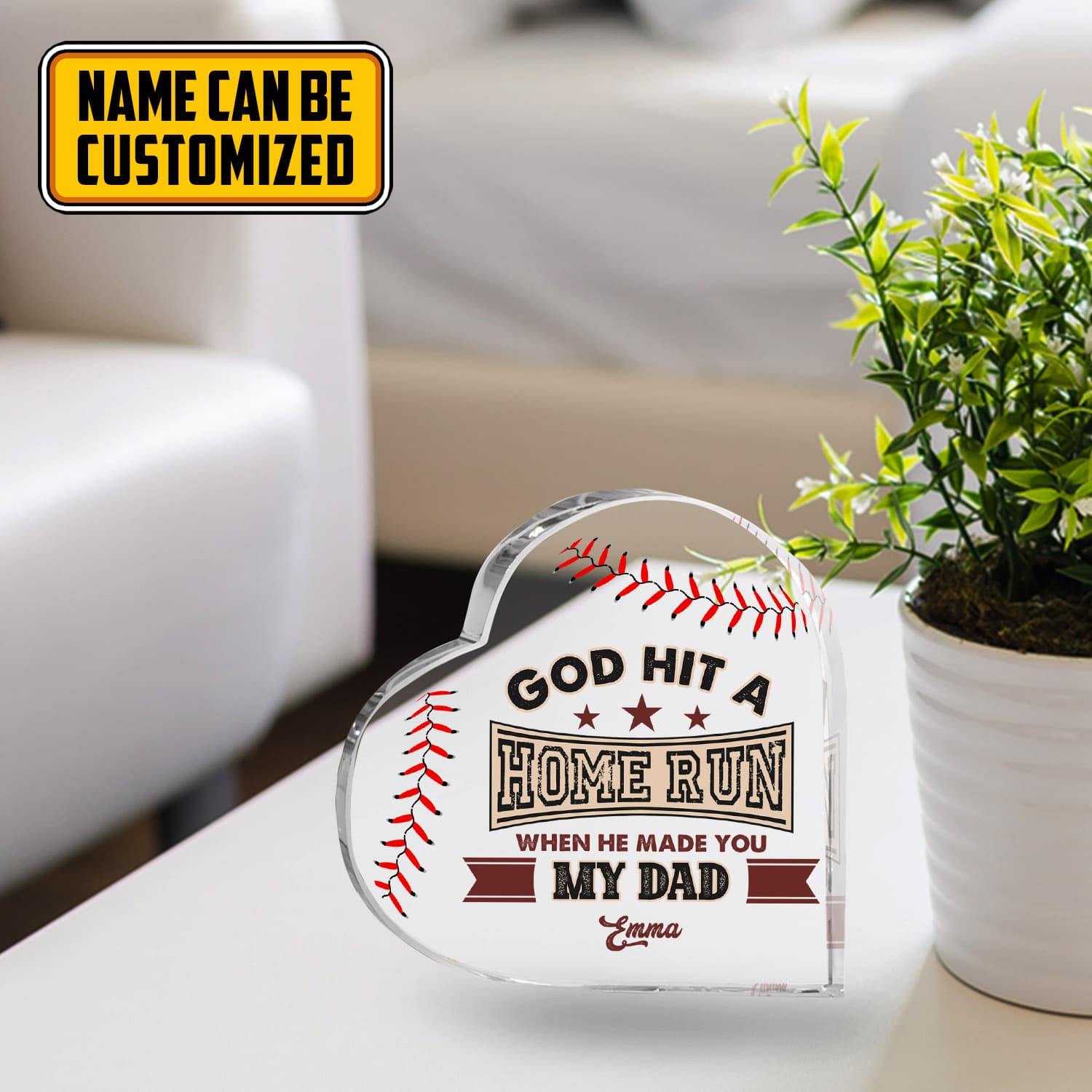 6VT. Dad God Hit A Home Run heart plaque mk1