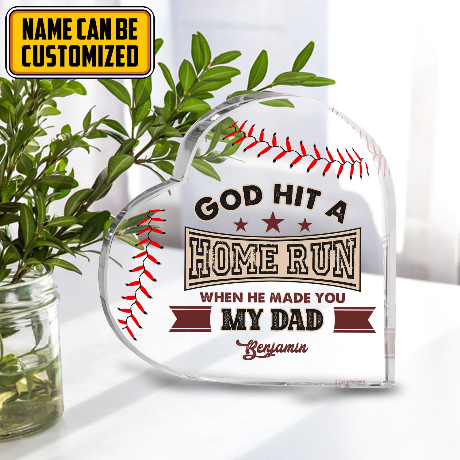 6VT. Dad God Hit A Home Run heart plaque mk5