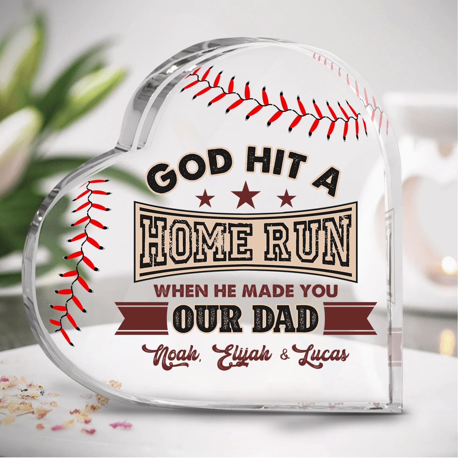 6VT. Dad God Hit A Home Run heart plaque mk6