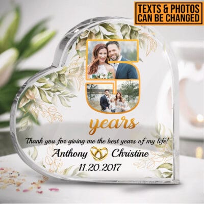 Personalized Happy Anniversary 5th Wedding Gift for Couples Heart Acrylic Plauqe - Custom Anniversary Keepsake Paperweight Gifts