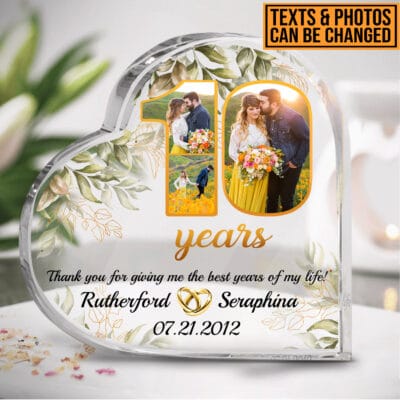 Personalized Happy Anniversary 10th Wedding Gift for Couples Heart Acrylic Plauqe - Custom Anniversary Keepsake Paperweight Gifts