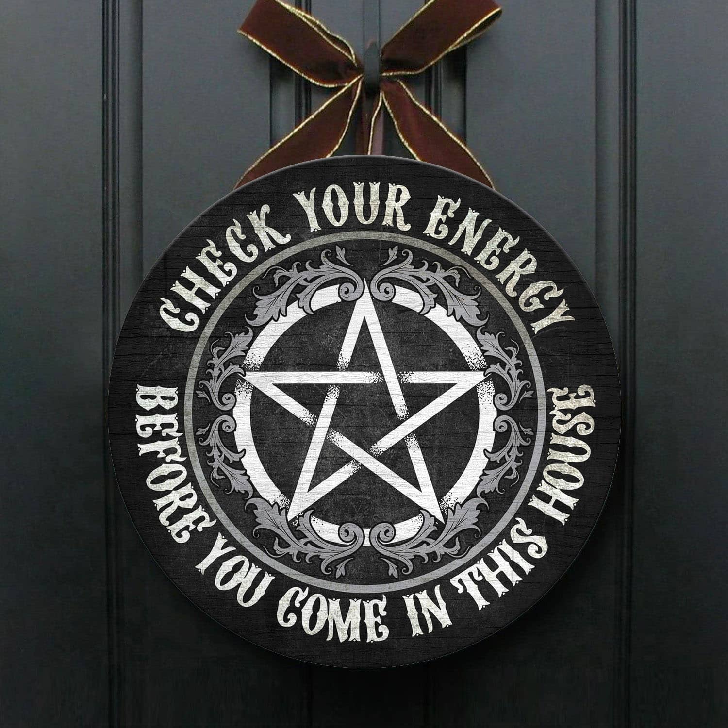 1VT. Witch Check Your Energy Door Sign Mockup 1