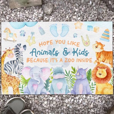 Hope You Like Animals And Kids Because It's A Zoo Inside Funny Entrance Indoor Outdoor Decorative Doormat