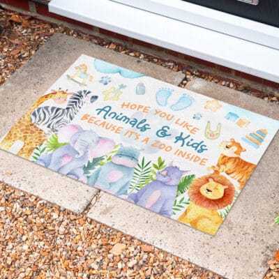 Alternative view of Hope You Like Animals And Kids Because It's A Zoo Inside Funny Entrance Indoor Outdoor Decorative Doormat