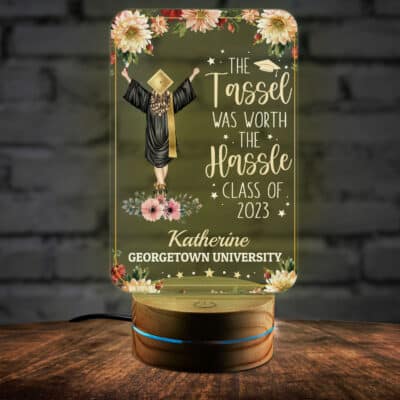 Personalized Character The Tassel Was Worth Hassle Night Light Class Of 2023 - Custom Graduation Gifts Masters LED Light for Daughter Son Niece