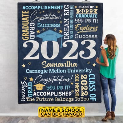 Personalized Name Class of 2023 Graduation Blanket - Graduation gifts for Her and Him - Senior 2023 Custom Name Grad College Gifts