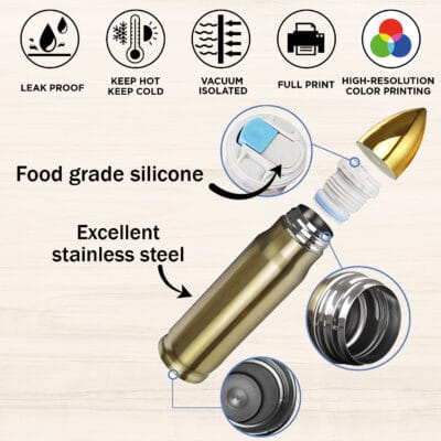 Alternative view of American Flag Christ Bullet Shape Insulated Tumbler With Lid - America Faith In God Vacuum Insulated Travel Coffee Mug