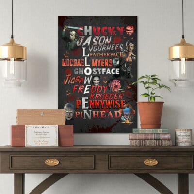 Alternative view of Horror Movie Characters Framed Canvas, Horror Friends Wall Art Decor, Halloween Unframed Poster, Halloween 2022 Hanging Frame