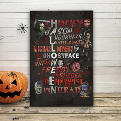 Horror Movie Characters Framed Canvas, Horror Friends Wall Art Decor, Halloween Unframed Poster, Halloween 2022 Hanging Frame