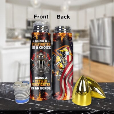 Alternative view of Being A Firefighter Is A Choice Being A Retired Firefighter Is An Honor Bullet Shape Insulated Tumbler With Lid