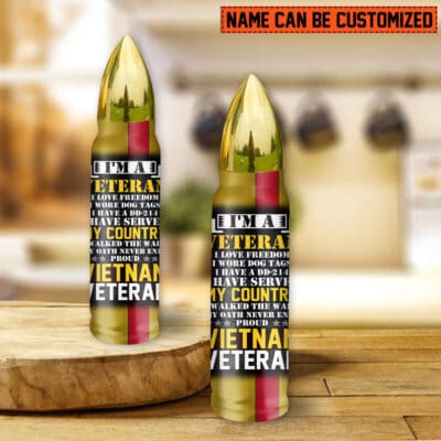Alternative view of Personalized Name I'm A Veteran Proud VietNam Veteran Bullet Shape Insulated Tumbler With Lid - Love Freedom Gifts American Flag Travel Coffee Mug