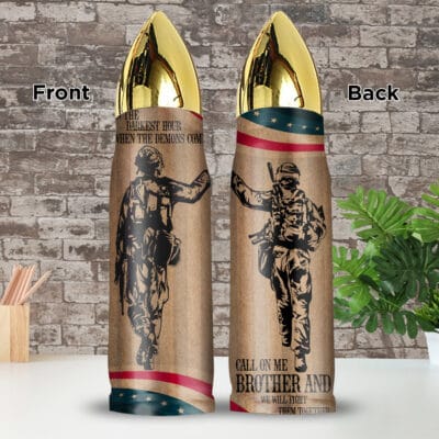 Veteran In The Darkest Hour When The Demons Come Call On Me Brother Bullet Shape Insulated Tumbler With Lid