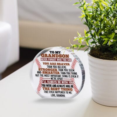 Alternative view of To My Grandson Never Forget Who You Are Keepsake and Paperweight - Baseball Acrylic Plaque Gift From Grandma