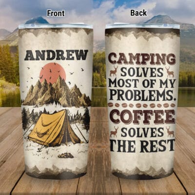 Personalized Name Camping Solves Most of My Problems Insulated Normal Tumbler Mug with Lid and Straw