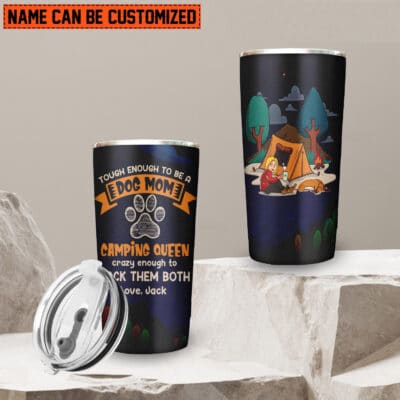 Alternative view of Personalized Tough Enough To Be A Dog Mom Camping Lover Gift Insulated Tumbler Mug With Lid and Straw