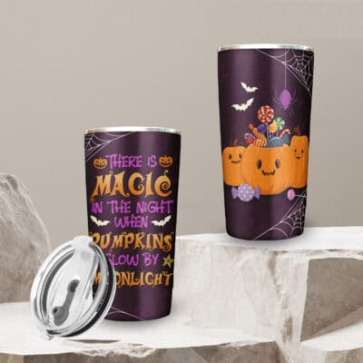 Alternative view of There Is Magic In The Night When Pumpkins Glow By Moonlight Insulated Tumbler Cup With Lid and Straw.