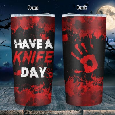 Have a Knife Day Halloween Horror Movie Insulated Tumbler Cup with Lid - Halloween Vacuum Insulated Travel Coffee Mug