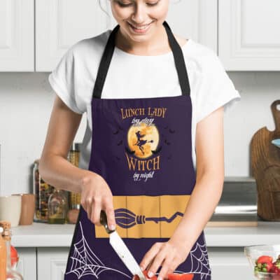 Alternative view of Lunch Lady By Day Witch By Night Halloween Cooking Apron With 3 Pockets - Funny Halloween Apron For Women