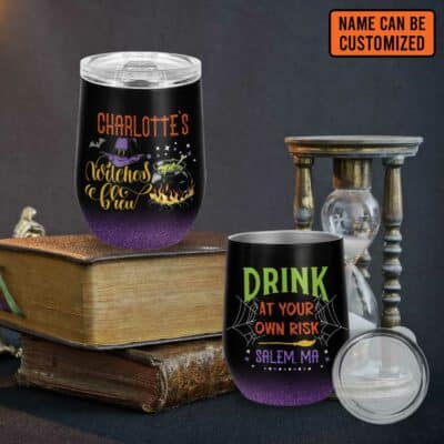 Alternative view of Personalized Drink At Your Own Risk Witch Double Wall Vacuum Insulated Cup - Wine Tumbler with Lid