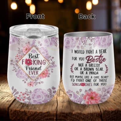 Gifts for Best Friends Women - Best Friend Bestie Birthday Gifts Floral Stainless Steel Insulated Wine Tumbler Cup with Lid, Bestie Mug