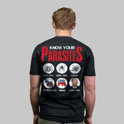 Alternative view of Know Your Parasites Dog Tick Deer Tick Luna Tick Funny Biden Print On Back T-Shirt Only - Plain Front Shirt
