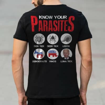 Know Your Parasites Dog Tick Deer Tick Luna Tick Funny Biden Print On Back T-Shirt Only - Plain Front Shirt