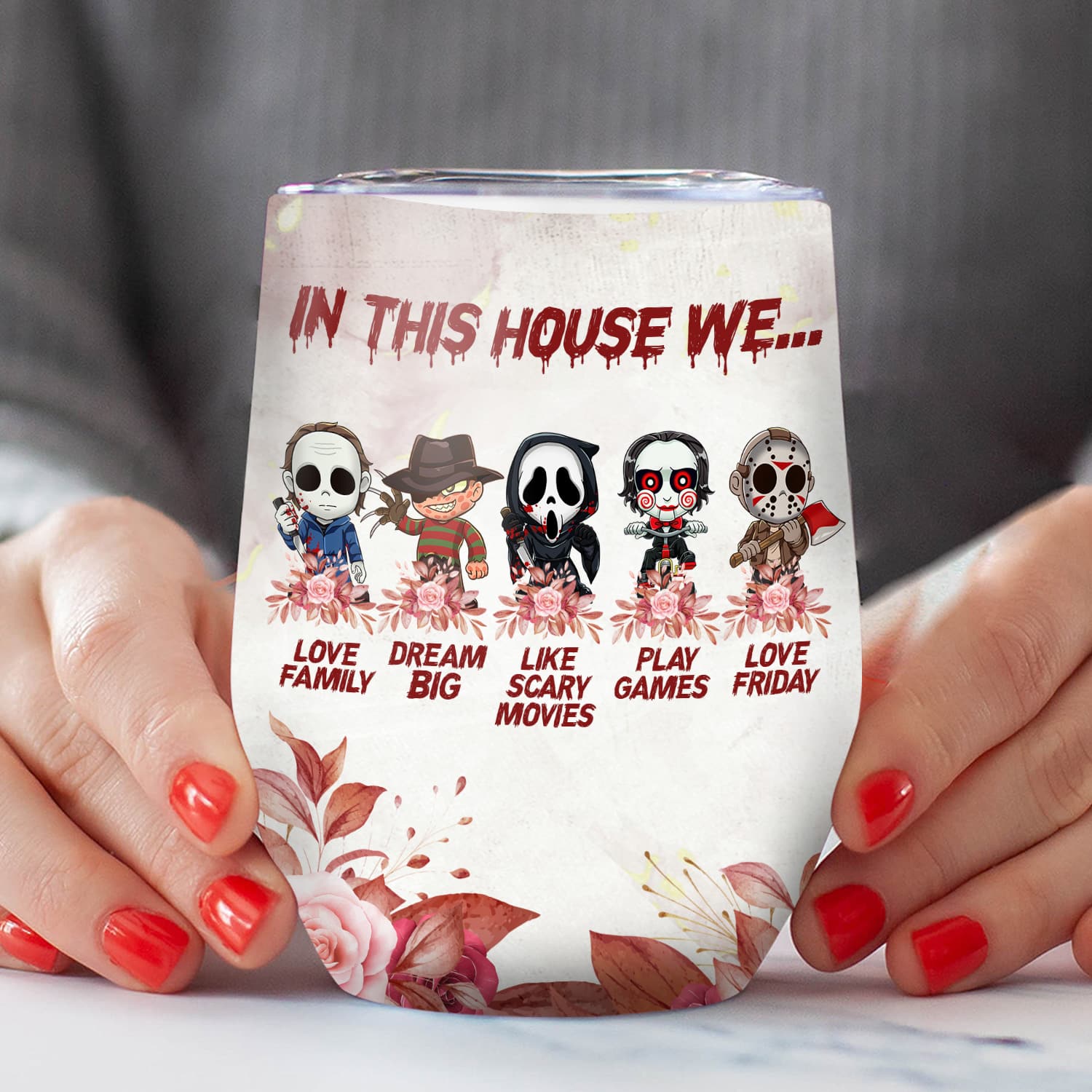 2VT. Halloween In This House Wine Tumbler mk4