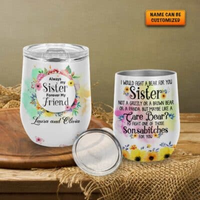 Alternative view of Personalized Name Tumbler Gifts for Sister - Always My Sister Forever My Friend Floral Insulated Wine Tumbler Cup with Lid, Sister Coffee Mug