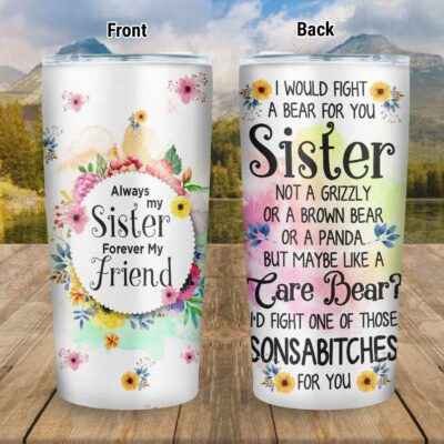 Gifts for Sister - Always My Sister Forever My Friend Floral Stainless Steel Insulated Tumbler Cup with Lid, Sister Coffee Mug Birthday Gifts