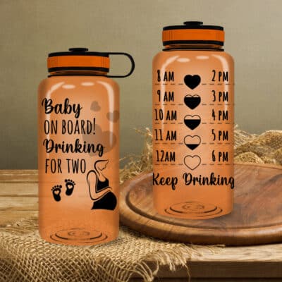 Alternative view of Baby On Board Drinking For Two Motivational Fitness Sports Water Tracker Bottle with Time Marker - Expecting Mother Gift