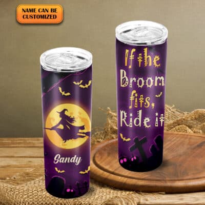 Alternative view of Personalized If the Broom Fits Ride It Funny Halloween Witch Skinny Vacuum Insulated Tumbler Cup Water Bottle Mug