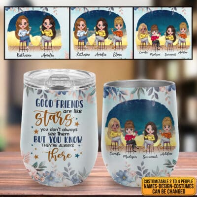 Personalized Bestie Gifts for Her - Good Friends are Like Stars Stainless Steel Insulated Tumbler with Lid - Besties Coffee Mug Cup