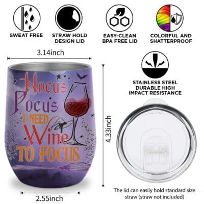 Alternative view of Hocus Pocus I Need Wine To Focus Insulated Wine Tumbler with Lid - Halloween Three Witch Coffee Mug Cup