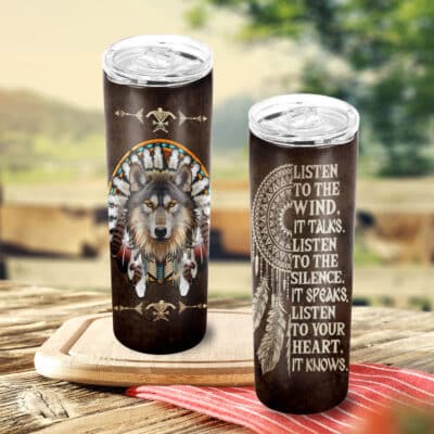 Alternative view of Listen To The Wind It Talks Listen To The Silence It Speaks Native American Insulated Skinny Tumbler Cup With Lid and Straw