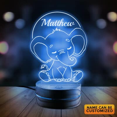 Personalized Baby Name Elephant LED Light Decor Room - Elephant Night Lights for Boys and Girls Bedroom