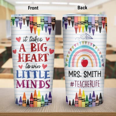 Personalized It Takes A Big Heart To Teach Little Minds Teacher Insulated Tumbler Cup With Lid and Straw
