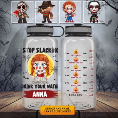 Alternative view of Personalized Halloween Water Bottle with Time Marker Stop Slacking Drink Your Water Motivational Fitness Sports Horror Bottle