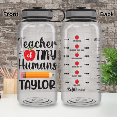 Personalized Kindergarten Teacher Of Tiny Humans Motivational Fitness Sports Water Tracker Bottle with Time Marker